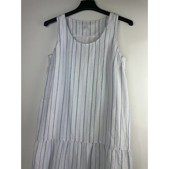 J. Jill Love Linen Sleeveless Tiered Maxi Dress Medium Petite Coastal Beach - Picture 3 of 16